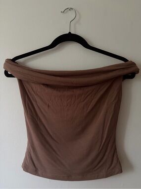 Dynamite Brown Off-Shoulder Short Sleeve Top